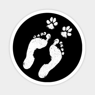 Dog Lover Gift - Diagonal Paw and Foot Prints Magnet